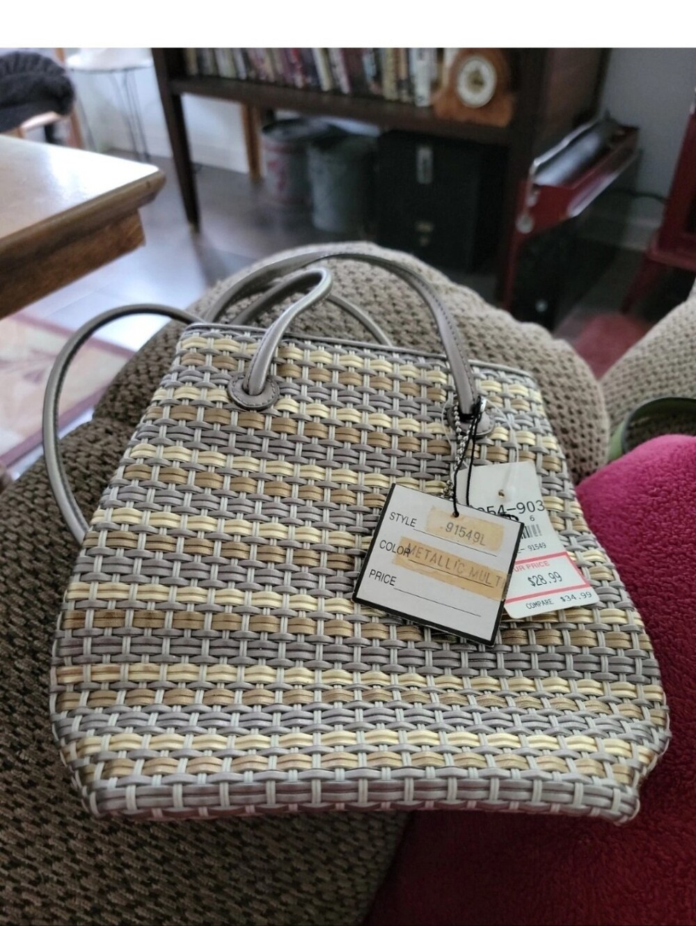 Marlo Metallic Tri Color Woven Handbag Double Strap